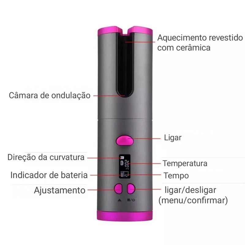 Modelador de cabelo automático sem fio com cerâmica embutida