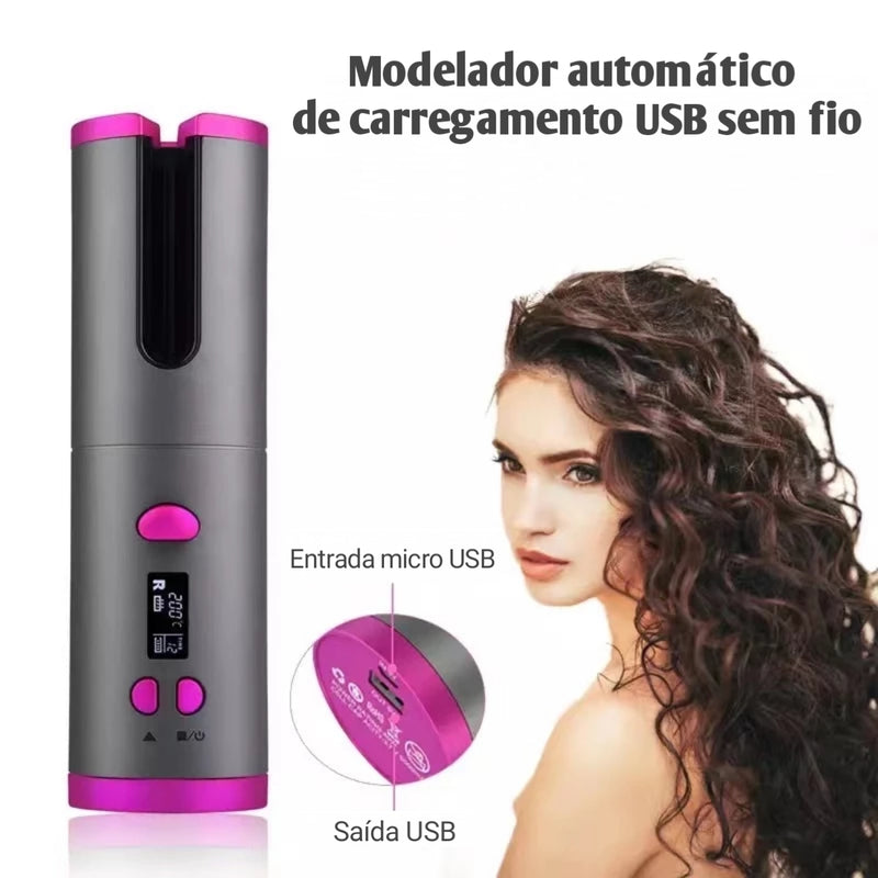 Modelador de cabelo automático sem fio com cerâmica embutida